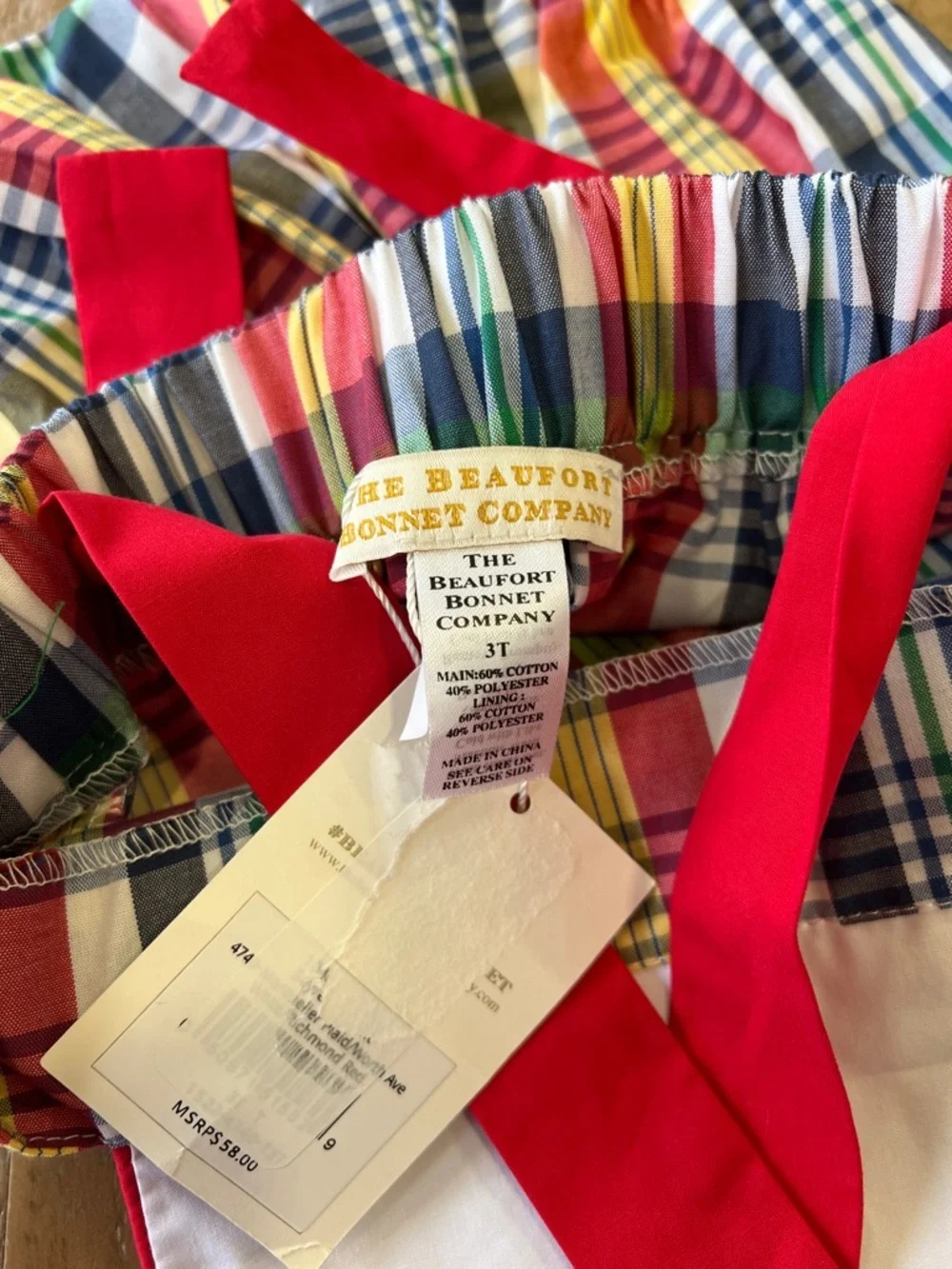 Beaufort bonnet company Sayre Sunsuit Montpelier Plaid White Richmond Red 3T nwt